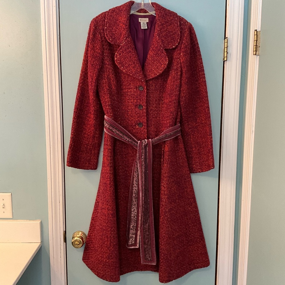 Elevenses Burgundy Trench Coat with Velvet Accents